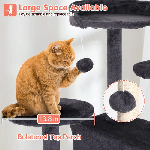 Deluxe 54-Inch Light Gray Double Condo Cat Tree Tower with Scratching Posts and Play Perches for Kittens
