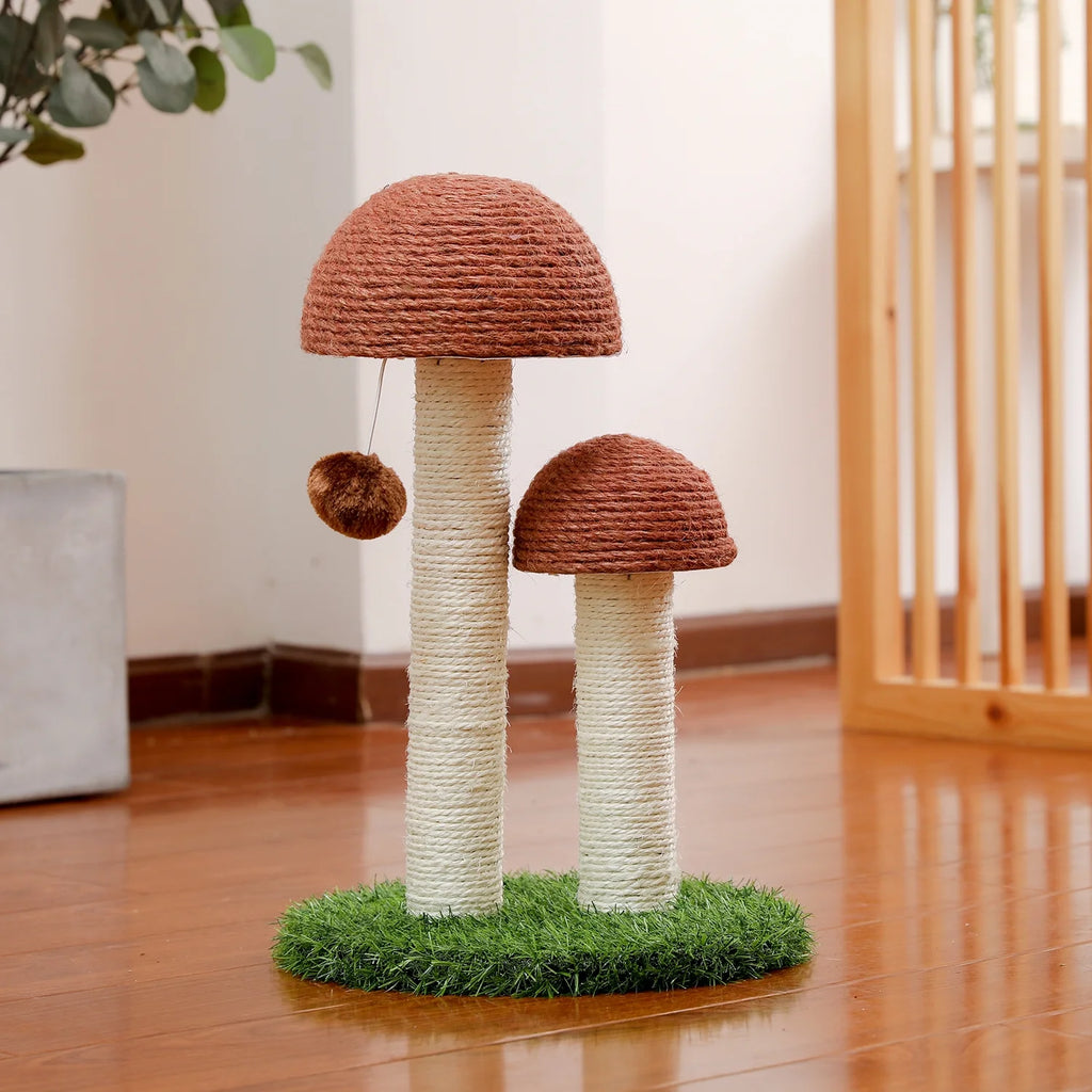Delight Your Kittens with Our Adorable 2 Mushrooms Cat Scratching Post - 19" Durable Sisal Claw Scratcher in Brown