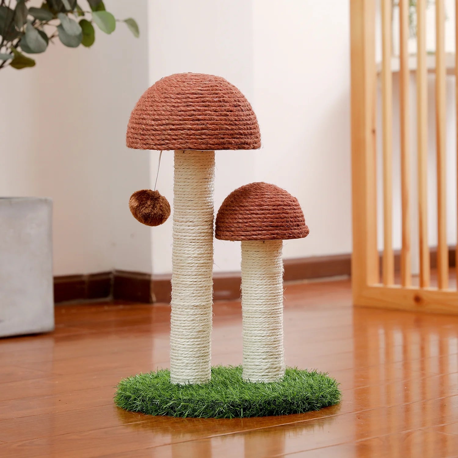 Delight Your Kittens with Our Adorable 2 Mushrooms Cat Scratching Post - 19" Durable Sisal Claw Scratcher in Brown