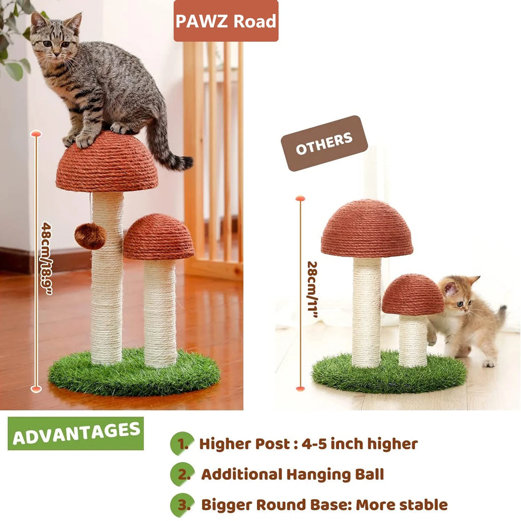 Delight Your Kittens with Our Adorable 2 Mushrooms Cat Scratching Post - 19" Durable Sisal Claw Scratcher in Brown