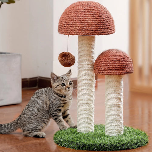 Delight Your Kittens with Our Adorable 2 Mushrooms Cat Scratching Post - 19" Durable Sisal Claw Scratcher in Brown
