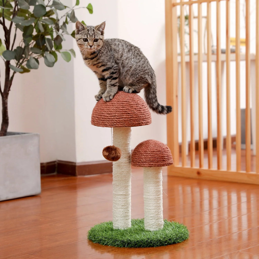 Delight Your Kittens with Our Adorable 2 Mushrooms Cat Scratching Post - 19" Durable Sisal Claw Scratcher in Brown