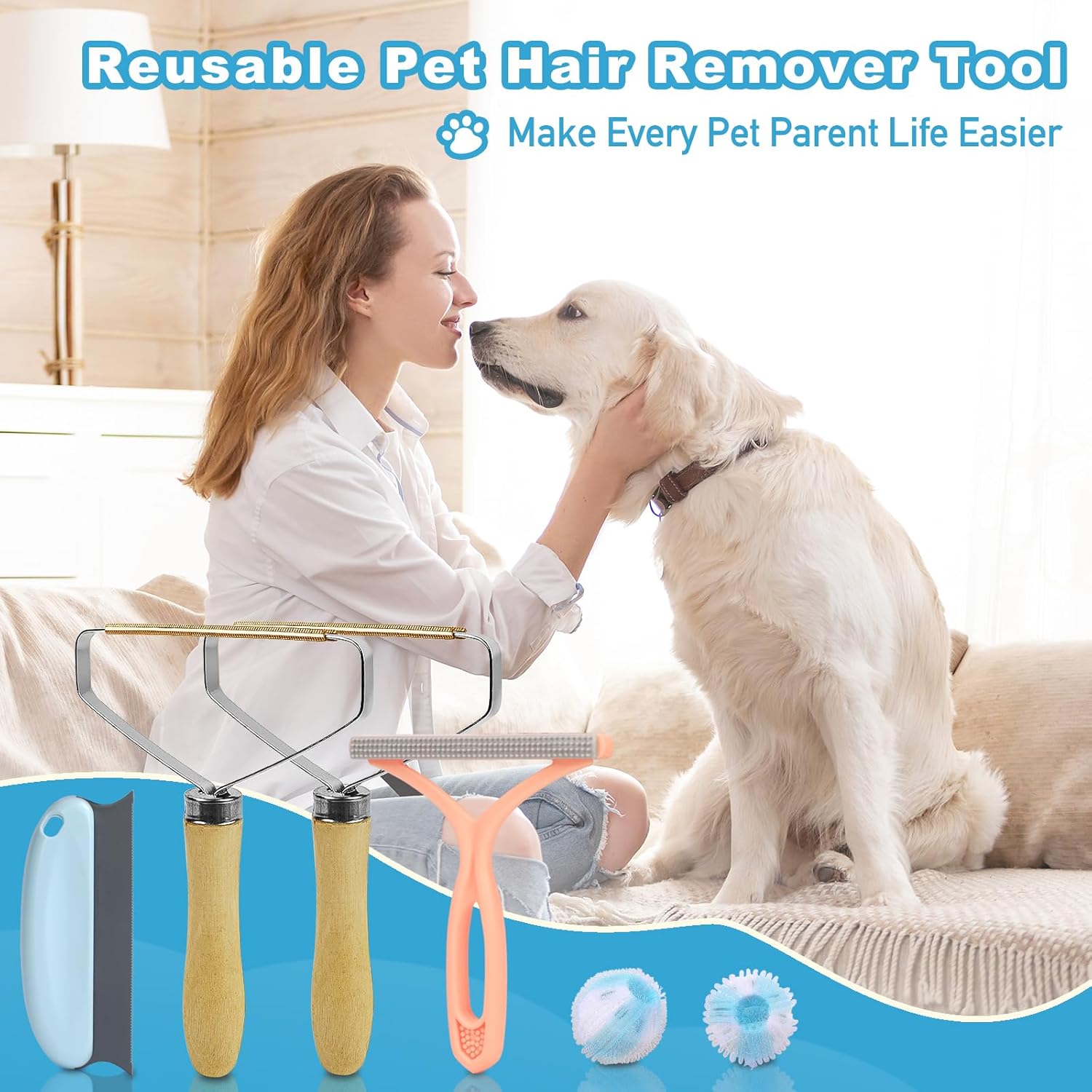 Ultimate Pet Hair Removal Tool Set: 6-Piece Reusable Kit for Effortless Fur Cleanup on Carpets, Furniture, and Clothing
