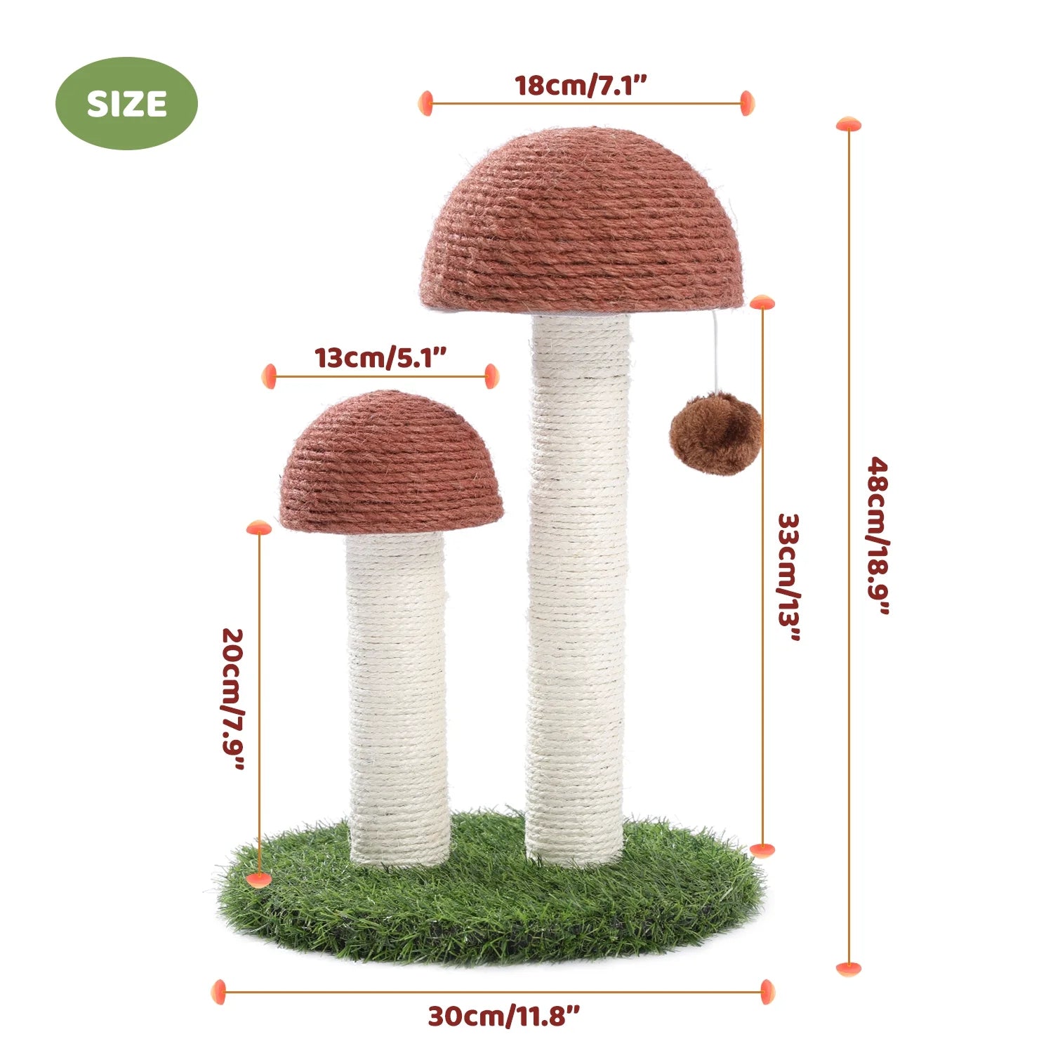 Delight Your Kittens with Our Adorable 2 Mushrooms Cat Scratching Post - 19" Durable Sisal Claw Scratcher in Brown