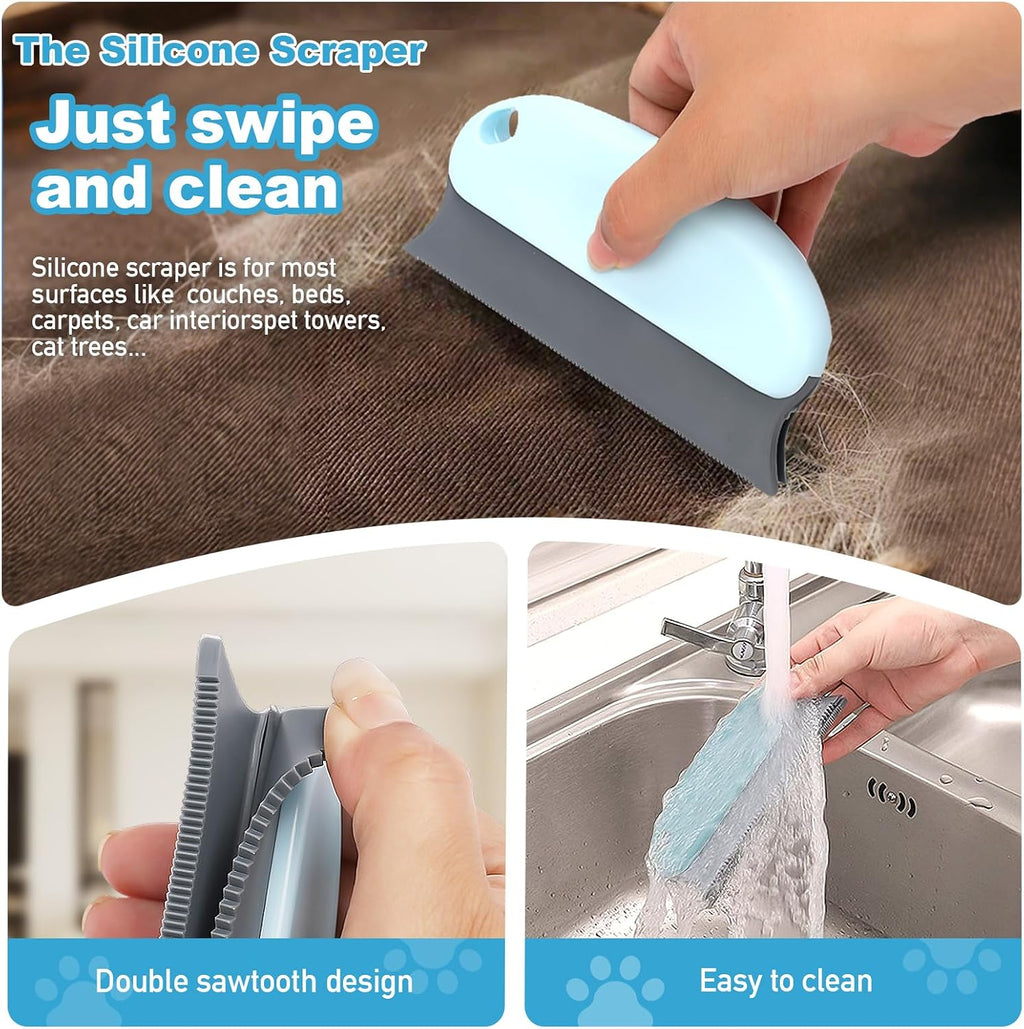 Ultimate Pet Hair Removal Tool Set: 6-Piece Reusable Kit for Effortless Fur Cleanup on Carpets, Furniture, and Clothing