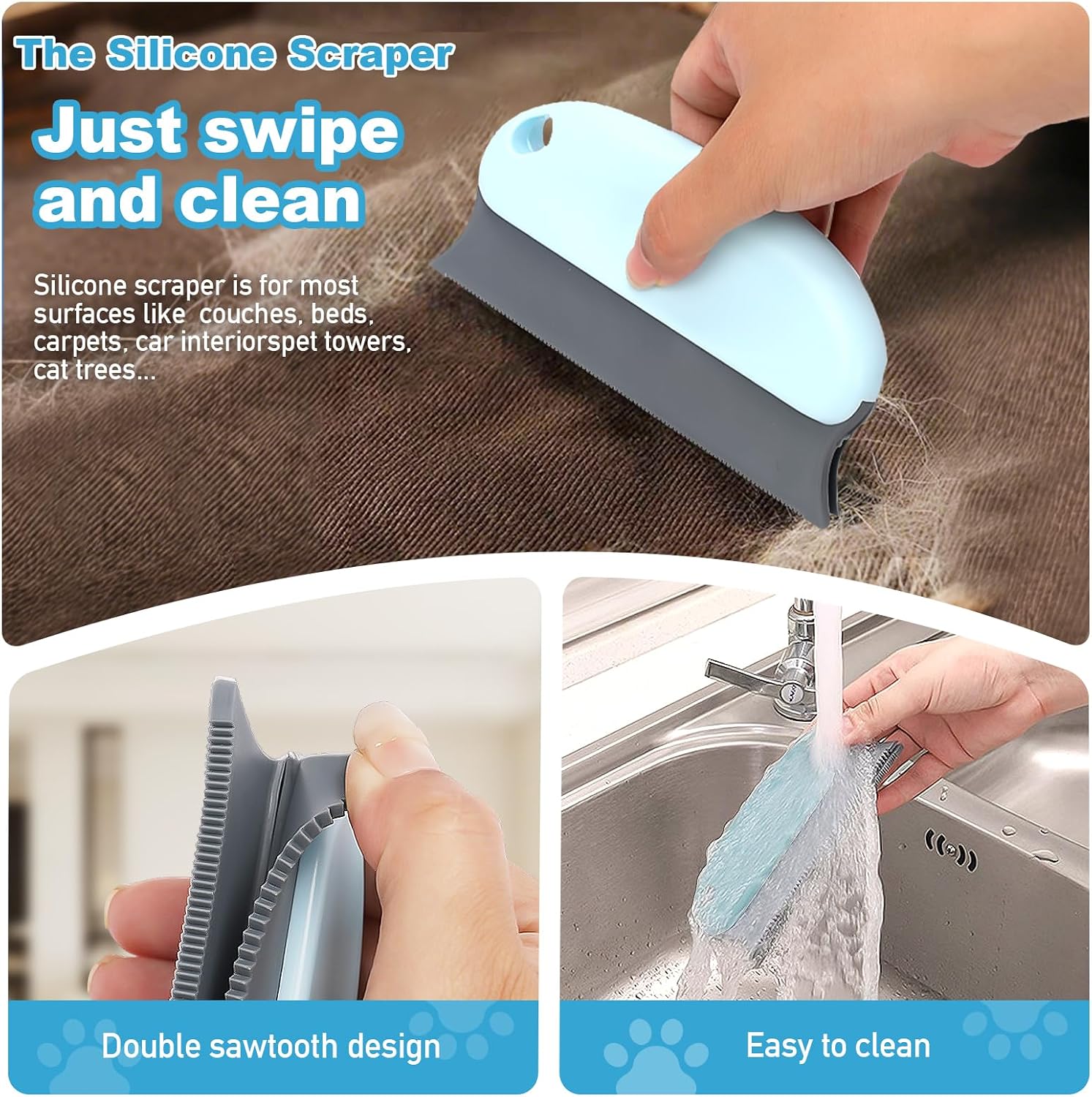 Ultimate Pet Hair Removal Tool Set: 6-Piece Reusable Kit for Effortless Fur Cleanup on Carpets, Furniture, and Clothing