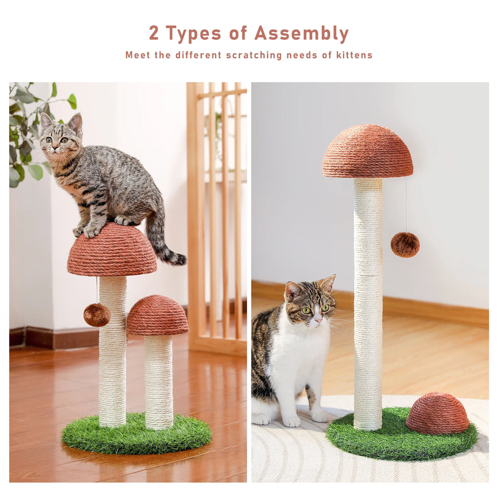 Delight Your Kittens with Our Adorable 2 Mushrooms Cat Scratching Post - 19" Durable Sisal Claw Scratcher in Brown