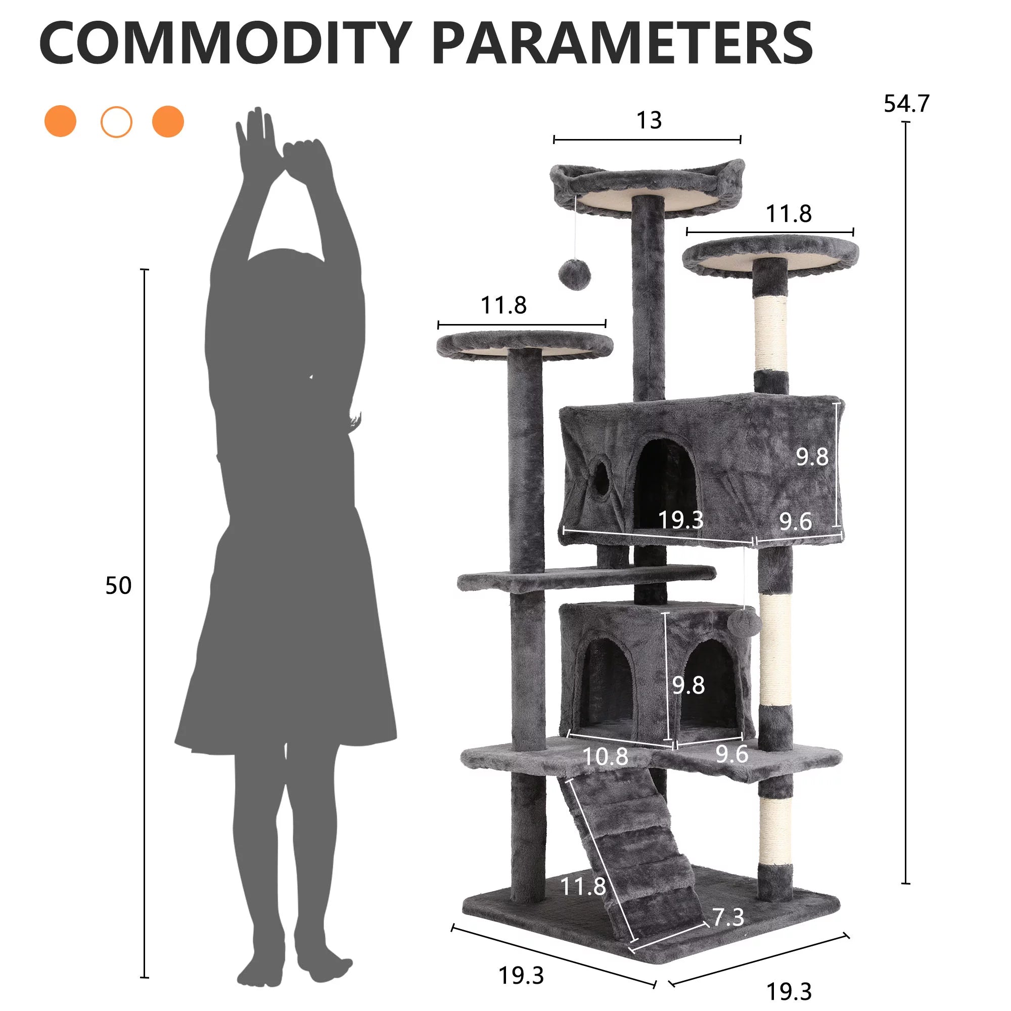 Deluxe 54-Inch Light Gray Double Condo Cat Tree Tower with Scratching Posts and Play Perches for Kittens