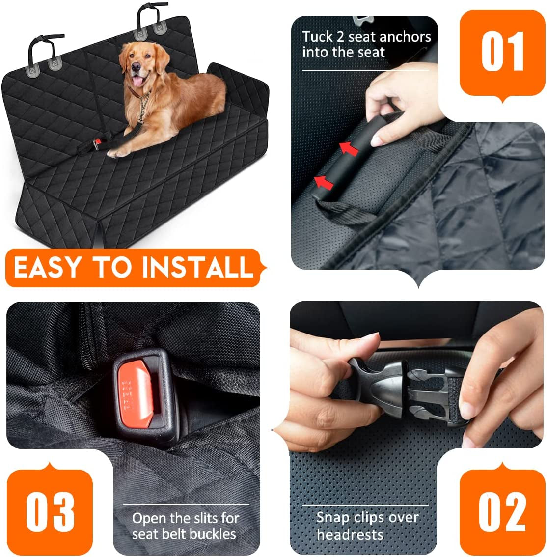 Ultimate Waterproof Dog Car Seat Cover - Durable Back Seat Protector for Pets and Kids | Universal Fit for Most Cars, SUVs, and Trucks (53" Width) - Black