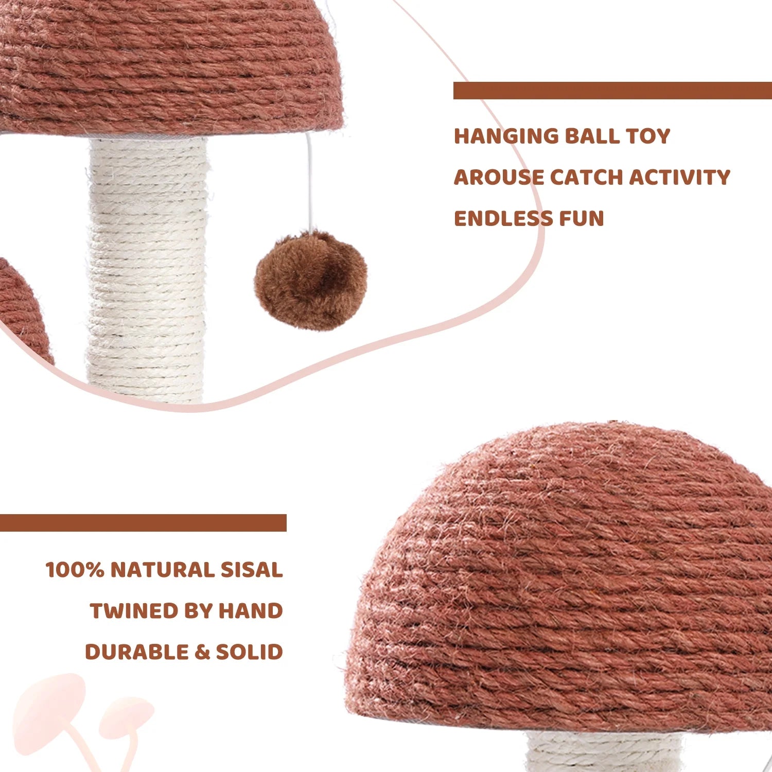 Delight Your Kittens with Our Adorable 2 Mushrooms Cat Scratching Post - 19" Durable Sisal Claw Scratcher in Brown