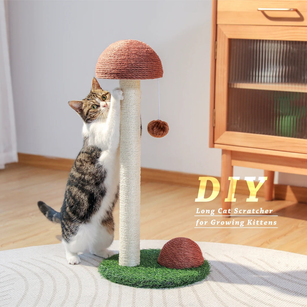Delight Your Kittens with Our Adorable 2 Mushrooms Cat Scratching Post - 19" Durable Sisal Claw Scratcher in Brown