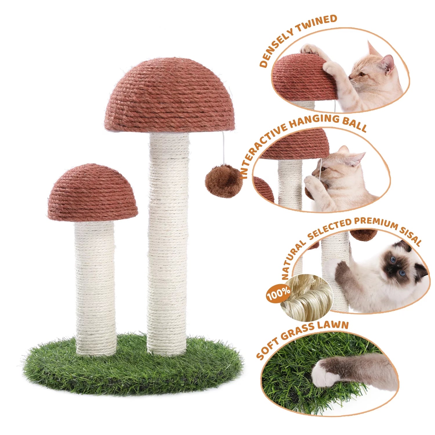 Delight Your Kittens with Our Adorable 2 Mushrooms Cat Scratching Post - 19" Durable Sisal Claw Scratcher in Brown