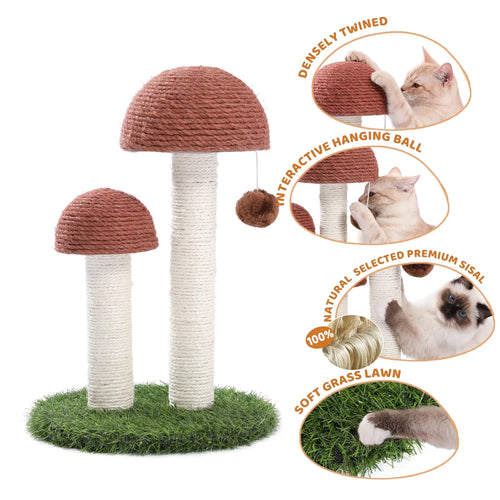Delight Your Kittens with Our Adorable 2 Mushrooms Cat Scratching Post - 19" Durable Sisal Claw Scratcher in Brown