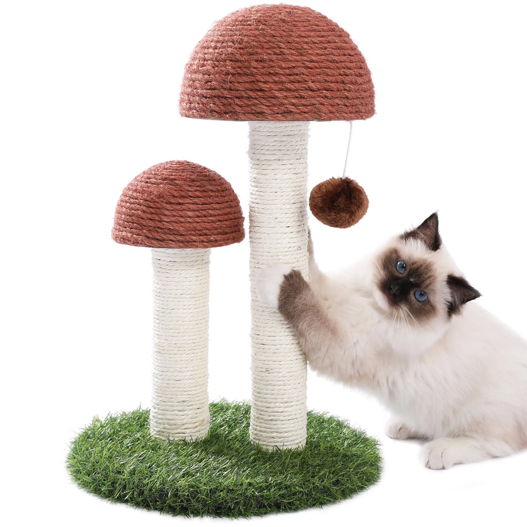 Delight Your Kittens with Our Adorable 2 Mushrooms Cat Scratching Post - 19" Durable Sisal Claw Scratcher in Brown