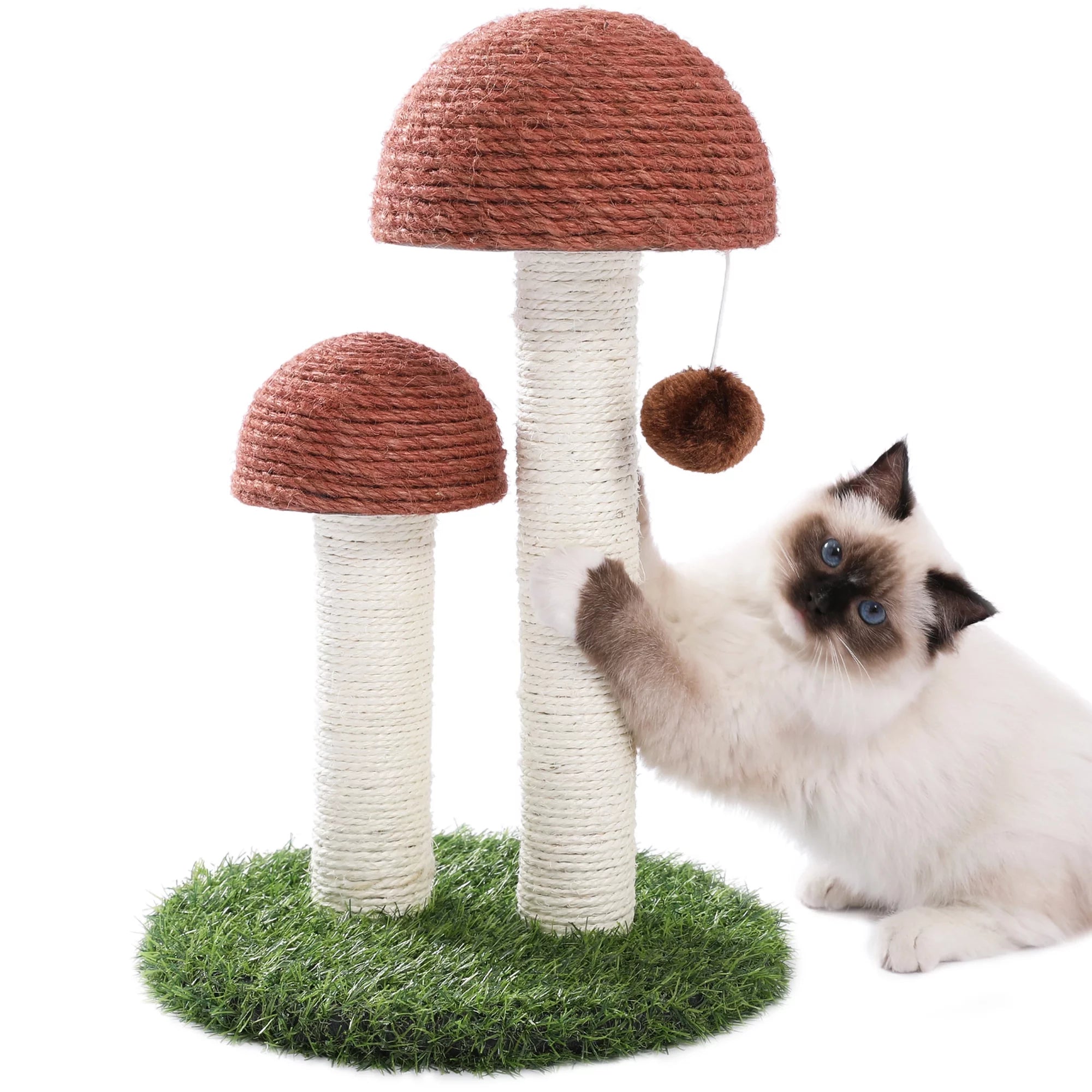 Delight Your Kittens with Our Adorable 2 Mushrooms Cat Scratching Post - 19" Durable Sisal Claw Scratcher in Brown
